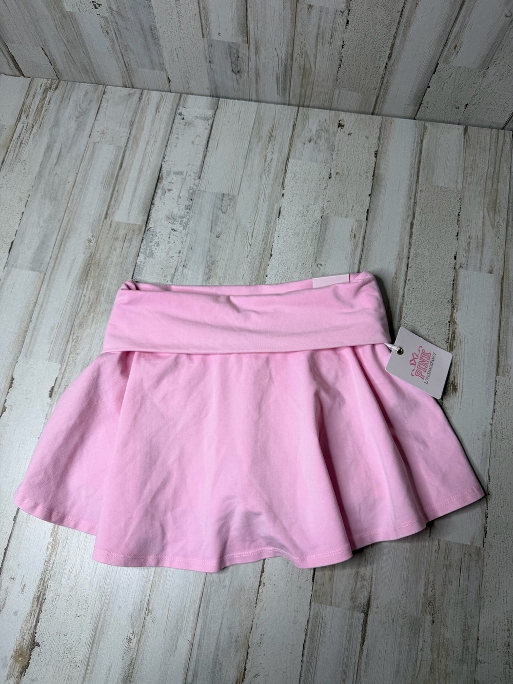 Pink LoveShackFancy Light Pink Fold-Over Waist Mini Skirt